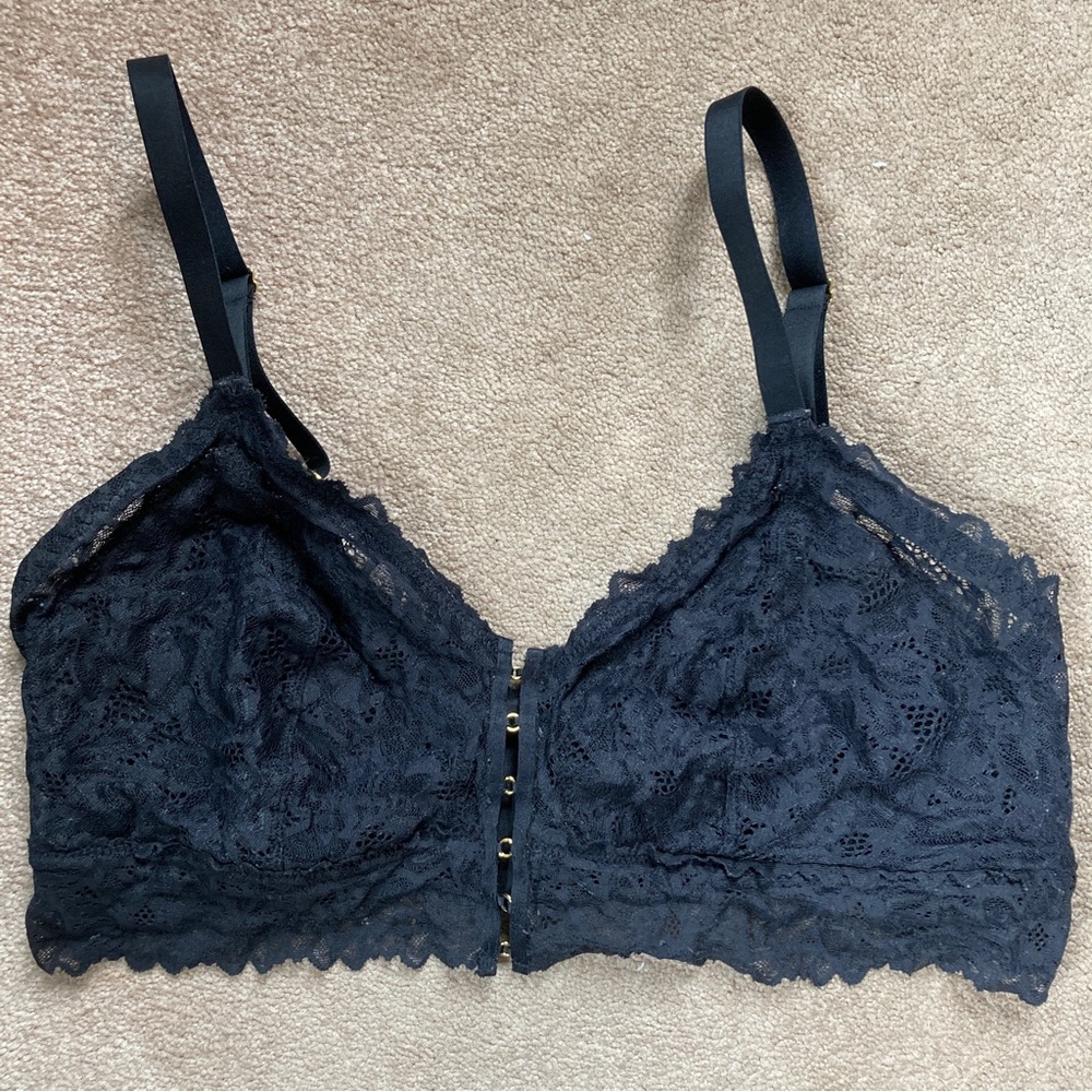 Aerie black lace cutout bralette with gold o-rings
